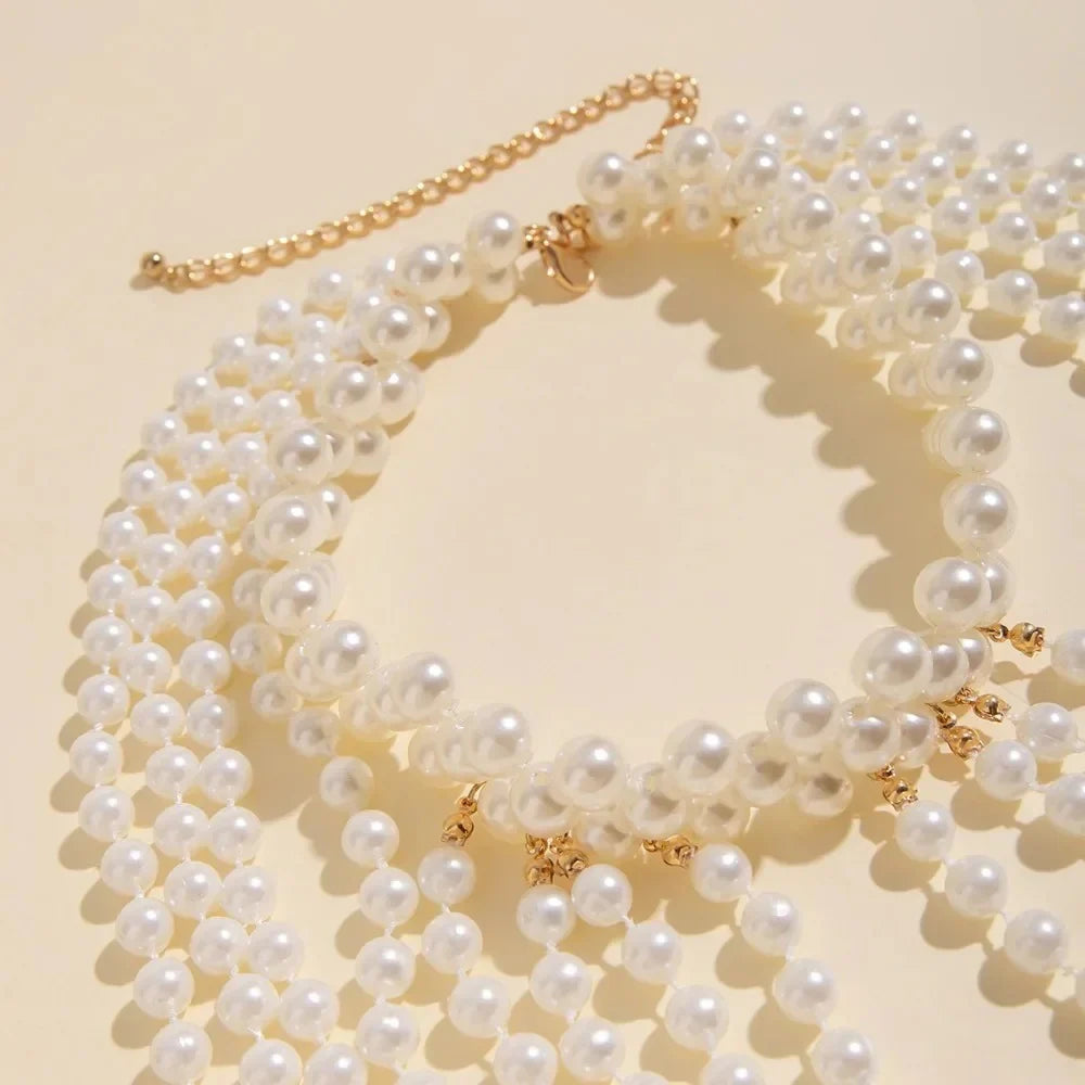 Glam Pearl Body Chain Necklace